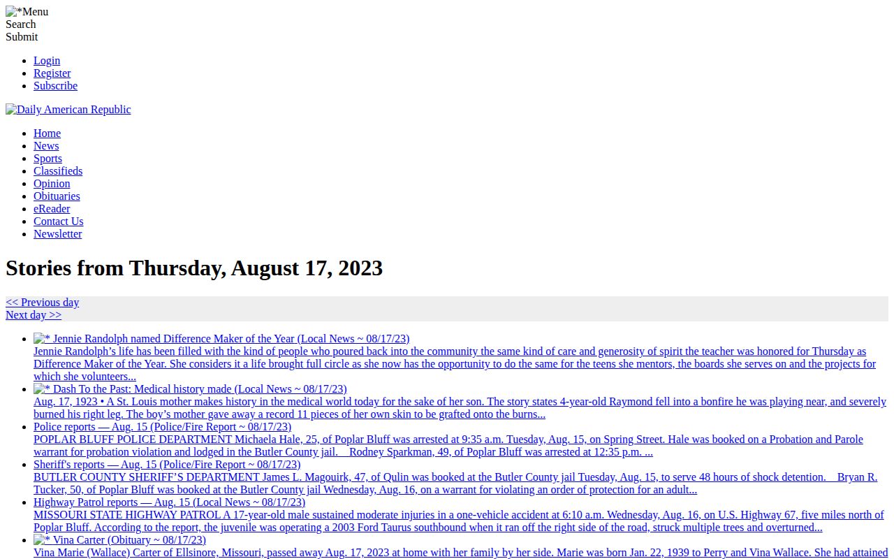 Dated Daily American Republic sheriff and police report archive