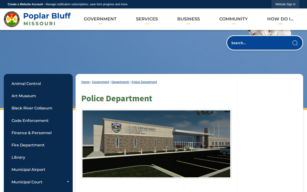 Poplar Bluff Police Department official arrest records contact page