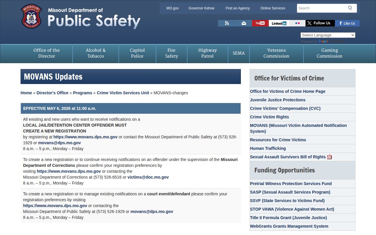 Missouri DPS MOVANS 2026 notification changes